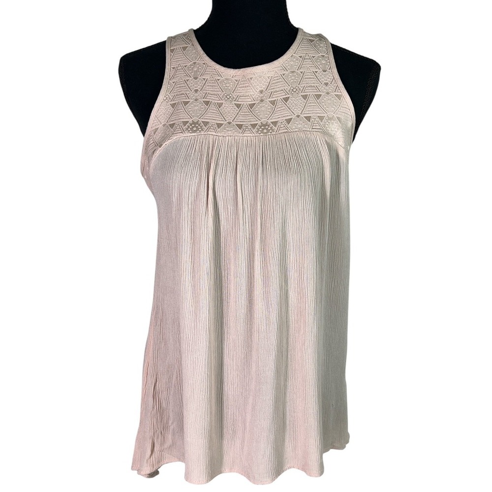 Mossimo Flowy‎ Tank Top Sleeveless Casual Blouse Lace Detail Pale Pink XS